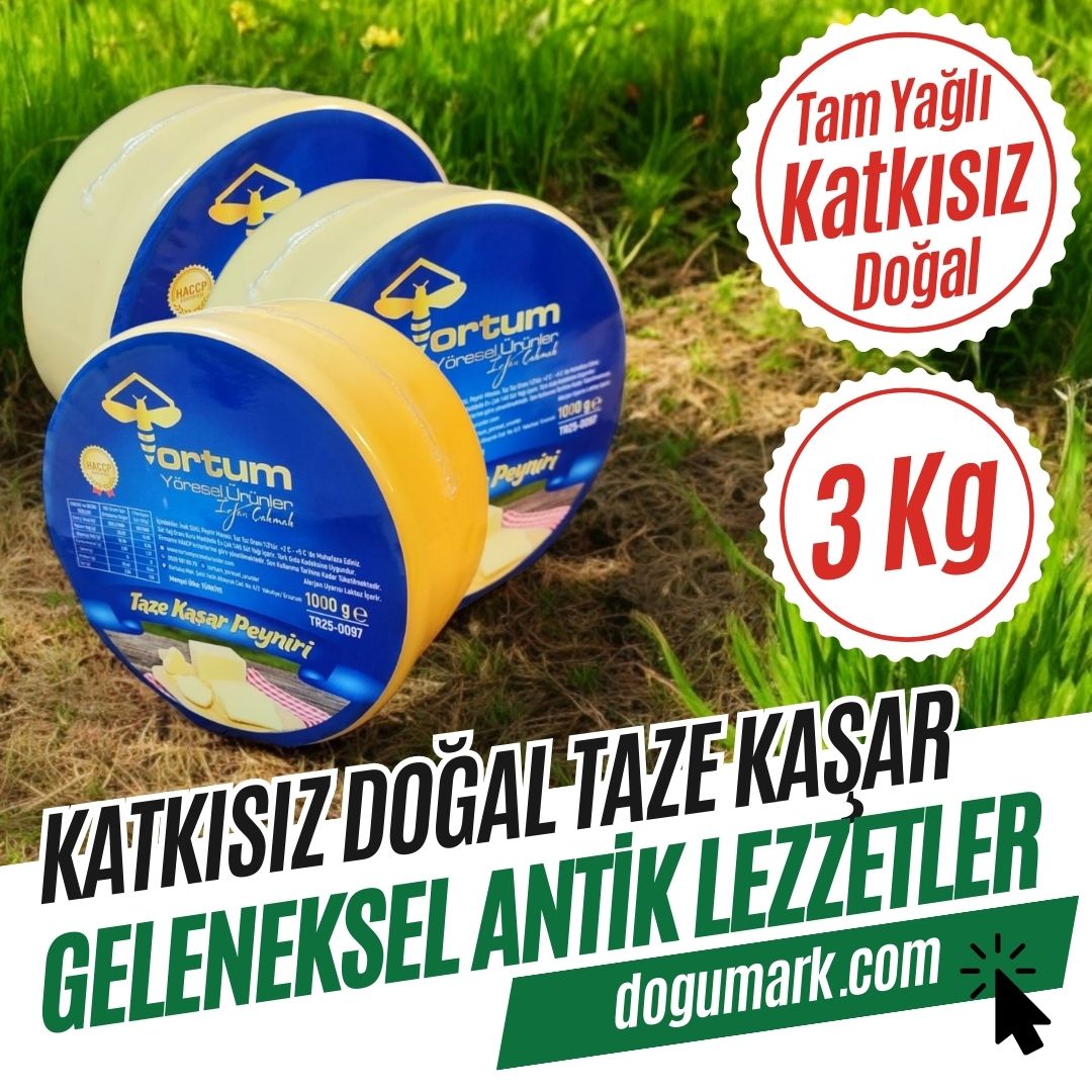 Katkısız Doğal Hakiki Tam Yağlı Taze Kaşar Peyniri (3 Paket 3 Kg)