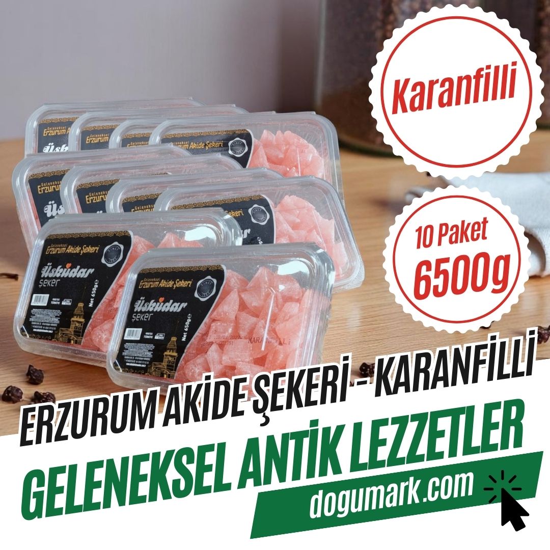 Geleneksel Erzurum Akide Şekeri - Karanfilli (10 Paket 6500g)