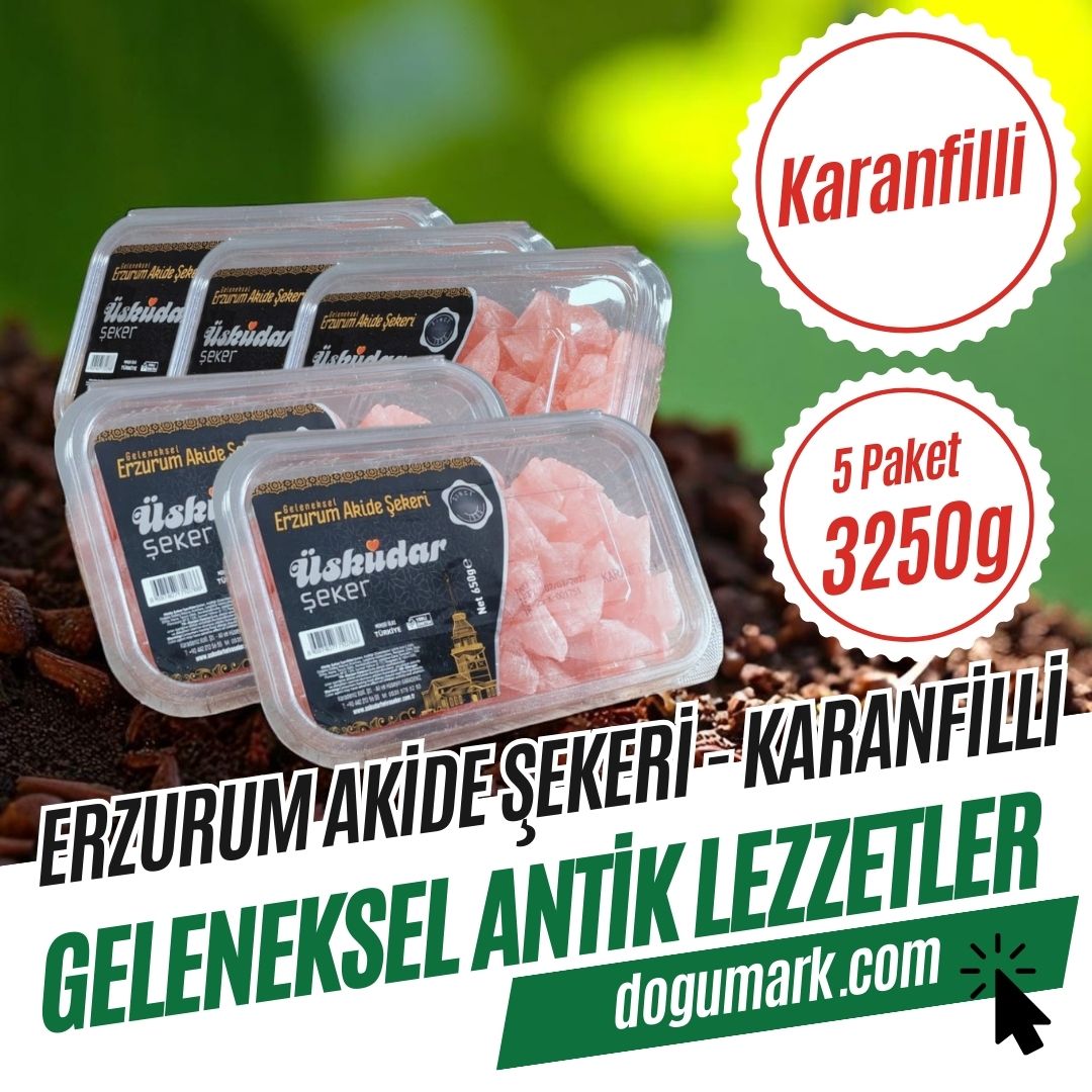 Geleneksel Erzurum Akide Şekeri - Karanfilli (5 Paket 3250g)