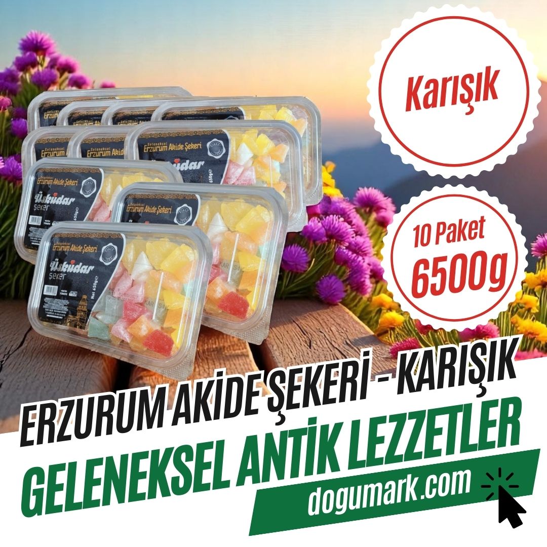 Geleneksel Erzurum Akide Şekeri - Karışık (10 Paket 6500g)