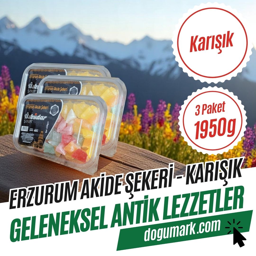 Geleneksel Erzurum Akide Şekeri - Karışık (3 Paket 1950g)