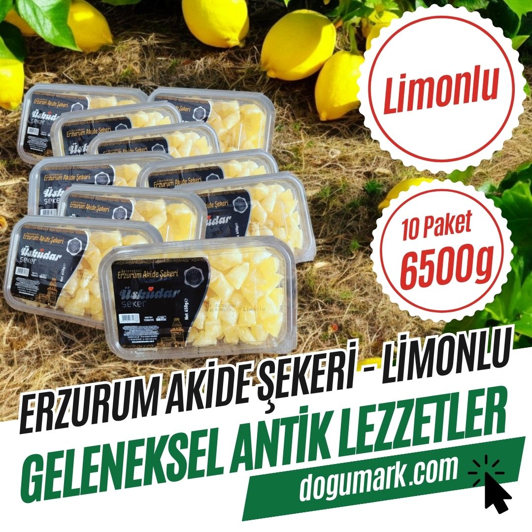 Geleneksel Erzurum Akide Şekeri - Limonlu (10 Paket 6500g)