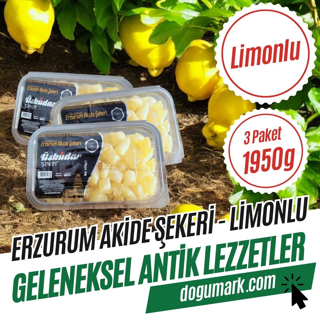 Geleneksel Erzurum Akide Şekeri - Limonlu (3 Paket 1950g)