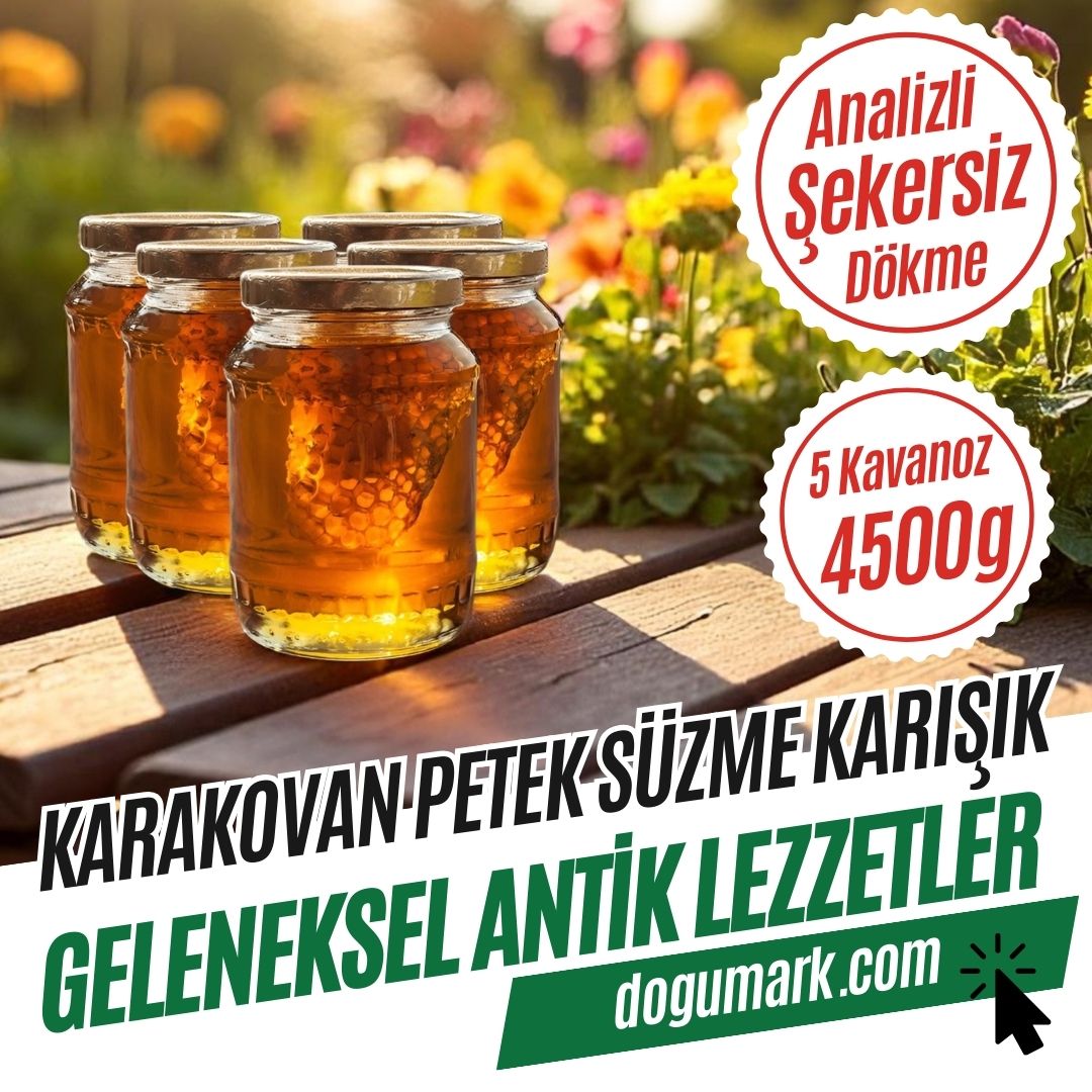 Hakiki Karakovan Petek Süzme Karışık Bal (5 Kavanoz 4500g)